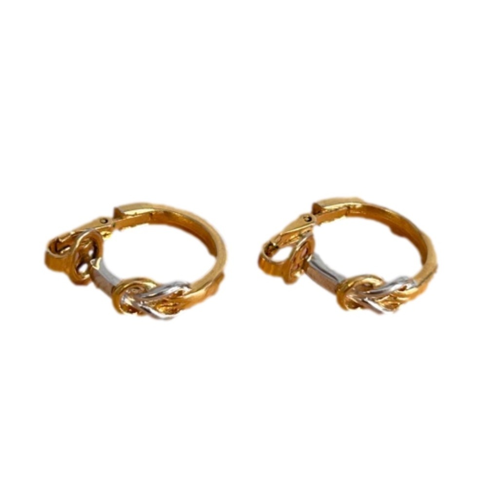 Crown Trifari Gold Silver Tone Knot Hoop Earrings